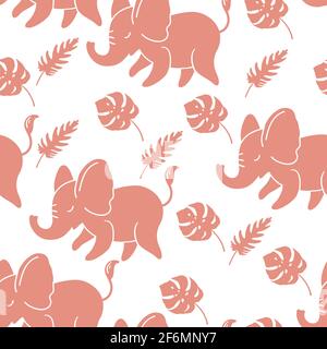 Blue elephants on a white background seamless texture. Stock Vector