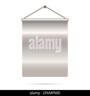 Oriental paper scroll hanged. Antique old vertical paper scroll hanging on the rope. Bible quote frame. Vector illustration isolated on white. Stock Vector