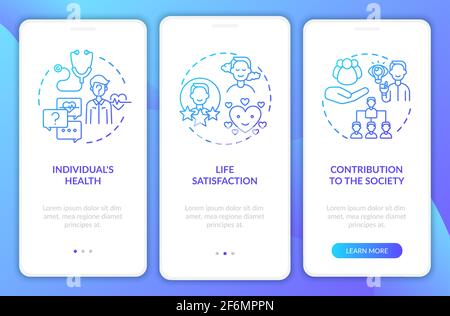 Positive adult development effects navy onboarding mobile app page screen with concepts Stock Vector