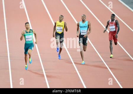 Wayde van Niekerk (RSA, gold), Steven Gardiner (BAH, silver), Abdalelah Haroun (QAT, bronze). 400 metres men, Final. London 2019 Stock Photo