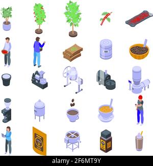 Coffee production icons set. Isometric set of coffee production vector icons for web design isolated on white background Stock Vector