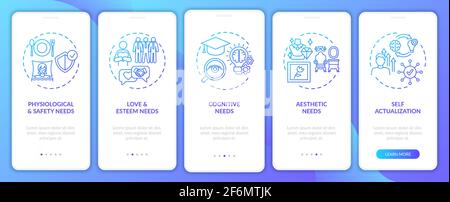 Human being needs navy onboarding mobile app page screen with concepts Stock Vector