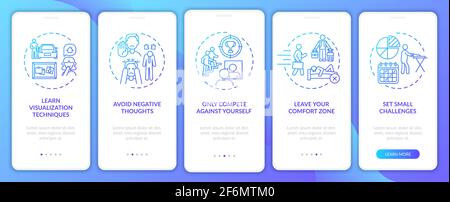 Self-improvement tools navy onboarding mobile app page screen with concepts Stock Vector