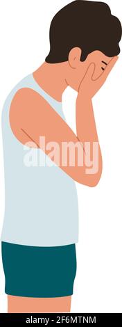 Vector illustration of a guy suffering from depression, The concept of a mental disorder. Stock Vector