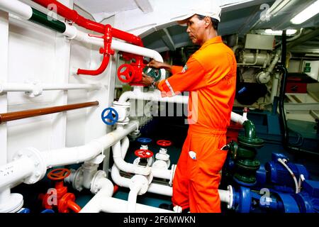 salvador, bahia / brazil - october 1, 2014: Engine room of the Dorival Caymmi Ferry Boat. The vessel transports passengers and vehicles on the Salvado Stock Photo