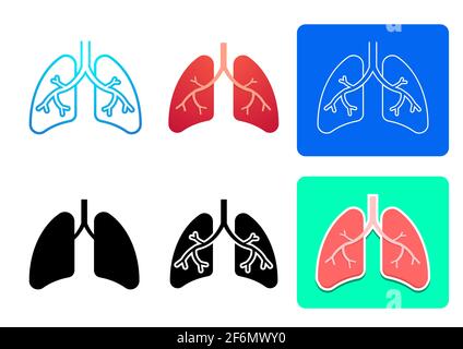 Set of lung icons and symbol in vector art flat design Stock Vector