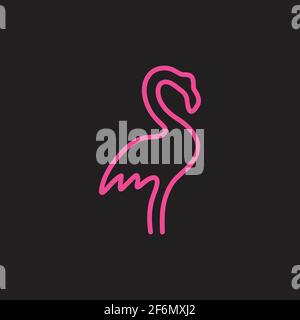 Flamingo one line cute vector illustration icon Stock Vector