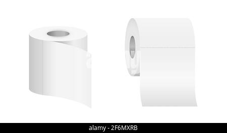 Realistic toilet paper rolls. Blank white 3d paper tape. Vector illustration isolated on white. Stock Vector