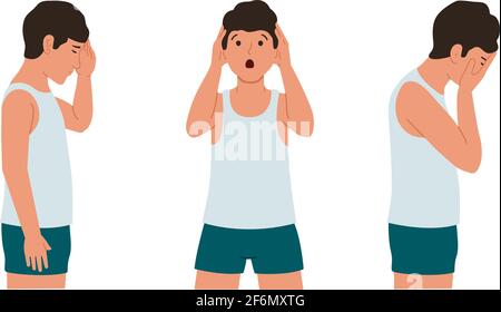 Flat vector illustration of a guy who is experiencing stress, anxiety and depression. Stock Vector