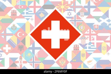 Flag background of European countries with big flag of Switzerland in the centre for Football competition Stock Vector