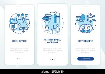 Future office environments onboarding mobile app page screen with concepts Stock Vector