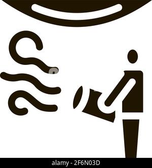 worker heating stretch ceiling with fan icon Vector Glyph Illustration Stock Vector