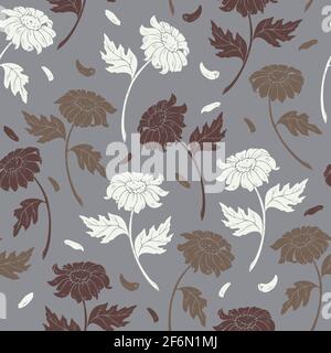 Vector seamless pattern with silhouettes of daisy flowers. Vector flowers design. Stock Vector