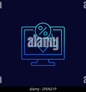 percent, rate reducing line vector icon Stock Vector