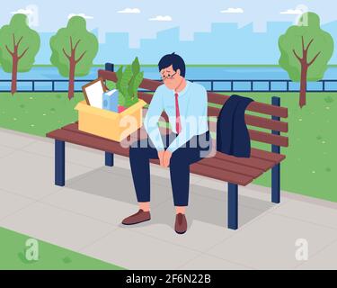 Fired depressed man flat color vector illustration Stock Vector