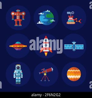 Set of space icons .Vector flat illustration. Stock Vector