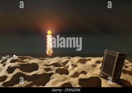 3d illustration. Time to travel summer beach holiday vacation poster or ...