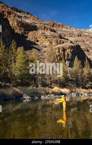 Flyfishing in Crooked River canyon, Crooked Wild and Scenic River, Lower Crooked River National Back Country Byway, Oregon Stock Photo