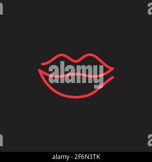 Lips red simple one line vector cute icon Stock Vector