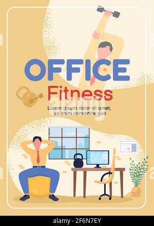 Exercise at workplace poster flat vector template Stock Vector