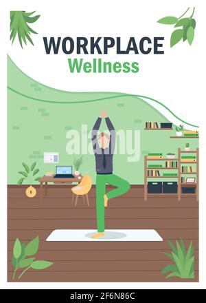 Workout at workplace poster flat vector template Stock Vector