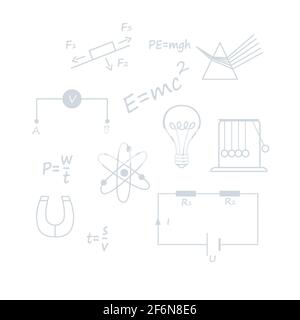 Outline style Physics science courses online education concept or school lesson vector illustration on white background. Stock Vector