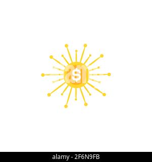 golden dollar coin with gold rays. Shining money sun. flat icon isolated on white. New business idea icon. Money save label. Economy, finance, money p Stock Vector