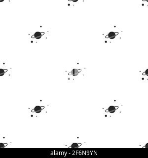 Seamless pattern with black constellations, planets and stars on white background. Vector illustration. Night sky, universe, space. Galaxy background. Stock Vector