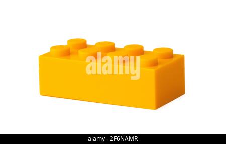 Orange plastic building blocks isolated on white Stock Photo
