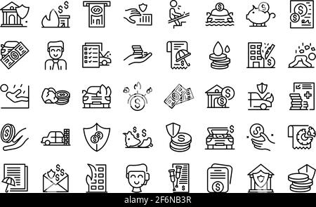 Compensation icons set. Outline set of compensation vector icons for web design isolated on white background Stock Vector