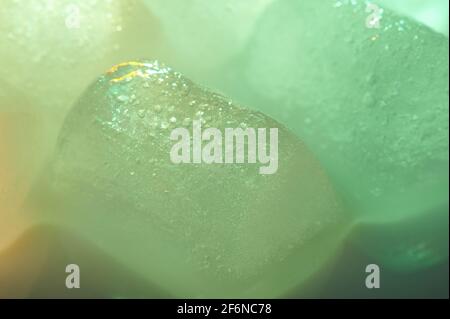 Clear green ice box cube macro close up view Stock Photo