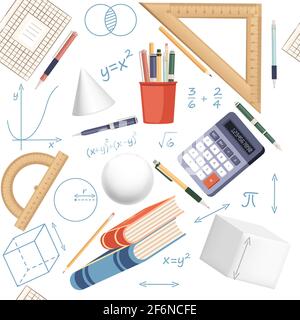 Seamless pattern Math science courses online education concept or school lesson vector illustration on white background. Stock Vector