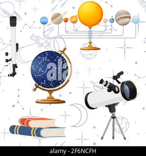 Seamless pattern Astronomy science courses online education concept or school lesson vector illustration on white background. Stock Vector