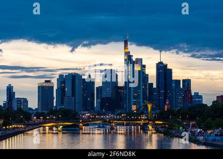 FRANKFURT, GERMANY, 25 JULY 2020: Cityscape image of Frankfurt am Main during sunset. Stock Photo