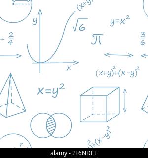 Seamless pattern outline style Math science courses icons online education concept or school lesson vector illustration on white background. Stock Vector
