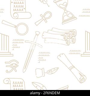 Seamless pattern outline style History science icons courses online education concept or school lesson vector illustration on white background. Stock Vector
