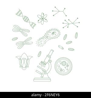 Outline style Biology science courses online education concept or school lesson vector illustration on white background. Stock Vector