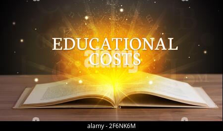 Educational inscription coming out from an open book Stock Photo