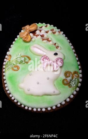 Easter decoration with a white rabbit motif Stock Photo