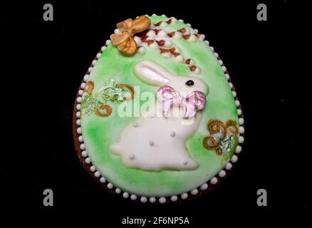 Easter decoration with a white rabbit motif Stock Photo