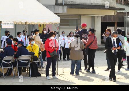 Iida, Japan, 02/04/2021, Olympic torch event in iida city. Kids prepared for the event. Stock Photo