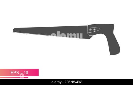 A small handy saw for a carpenter. Solid design. On a white background. Carpenter tools. Flat vector illustration. Stock Vector