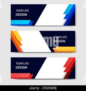 paper cut horizontal geometric business banners in blue, orange, red in white background. Suitable for for web, banner, header, print flyers. Vector d Stock Vector