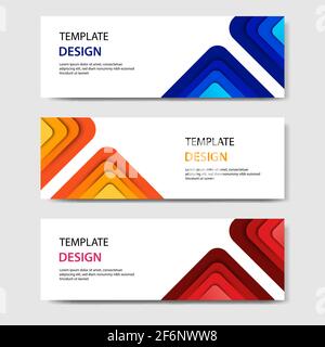 paper cut horizontal geometric business banners in blue, orange, red in white background. Suitable for for web, banner, header, print flyers. Vector d Stock Vector