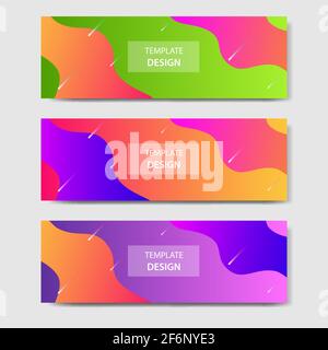 Vibrant gradient and futuristic background template for headline and header banner with wave or fluid shape and geometric element. Suitable for social Stock Vector