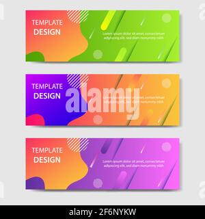 Vibrant gradient and futuristic background template for headline and header banner with wave or fluid shape and geometric element. Suitable for social Stock Vector