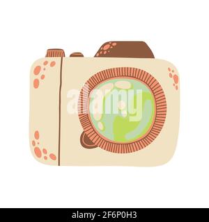 Cute colorful dslr photo camera with fllowers in flat cartoon style. Vector  hand drawn camera with floral illustration with pastels colors. Isolated o Stock  Vector Image & Art - Alamy