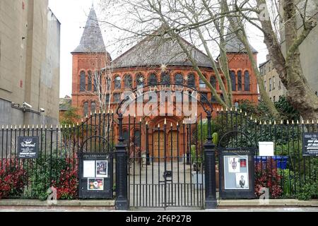 Front view of The Tabernacle in Powis Square, Notting Hill, London. Originally a church but now a a cultural arts and entertainment venue. Stock Photo