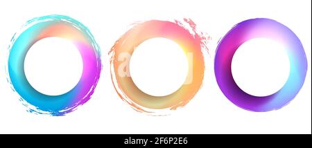 Set of round grunge template with copy space gradient neon foil backgrounds. Vector round badges with scratches for banners, stickers. Stock Vector