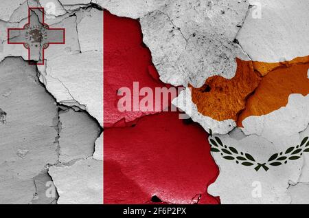flags of Cyprus and Malta painted on cracked wall Stock Photo - Alamy